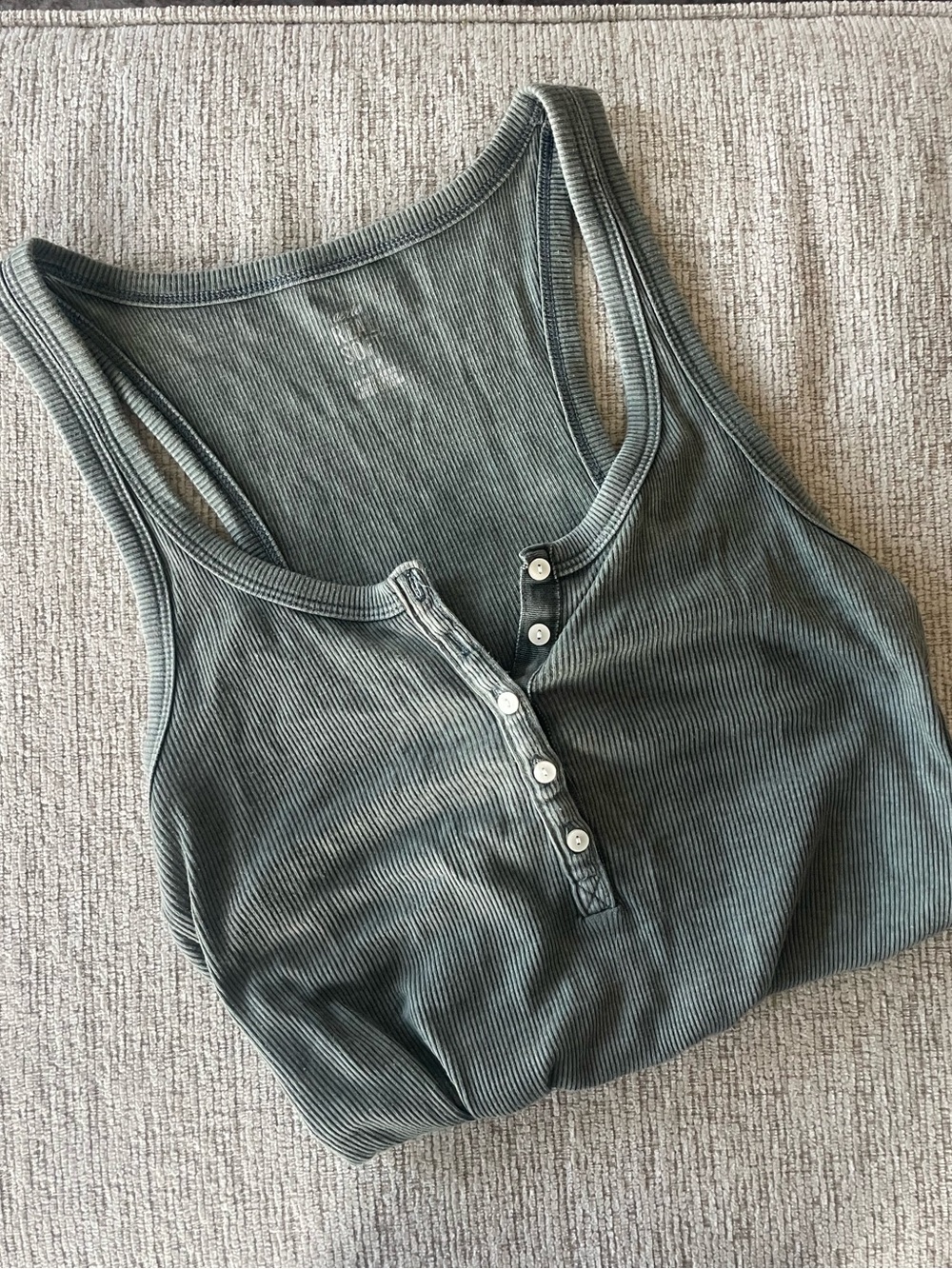American Eagle Outfitters Ribbed Henley Tank Top - Sage